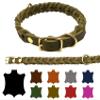 Large-Dog Oiled Leather Collar, Adjustable, Brass, Hand-Braided, Made in Germany (42–48 cm, 25 mm, Olive Green) view 1