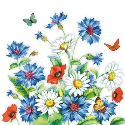 20 Blooming Cornflower Napkins, 33 x 33 cm