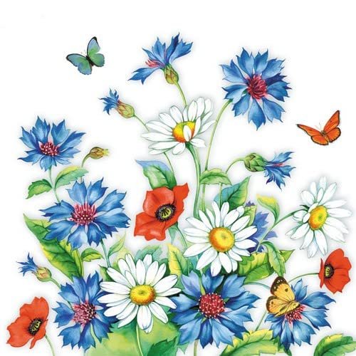 20 Blooming Cornflower Napkins, 33 x 33 cm