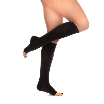 RIEMTEX Medical Compression Stockings Class 2 CCL2 23–32 mmHg, Open-Toe Calf Stockings for Women, PREMIUM Series 3211 (Size 1, Anthracite)