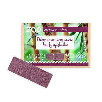 ZAO Essence of Nature Rectangular Eyeshadow Refill, Pearlescent 118 Plum, 1.3 g