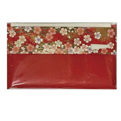 Japanese Kaishi Mino Washi Traditional Paper for Tea Ceremonies, with Colorful Yuzen Paper Case and Plastic Sweets Pick [Red], 145 x 175 mm