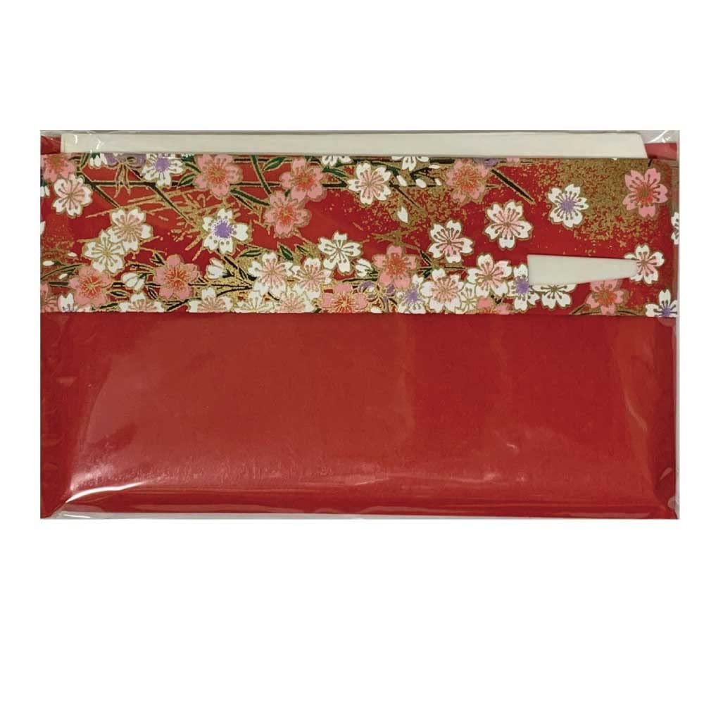 Japanese Kaishi Mino Washi Traditional Paper for Tea Ceremonies, with Colorful Yuzen Paper Case and Plastic Sweets Pick [Red], 145 x 175 mm