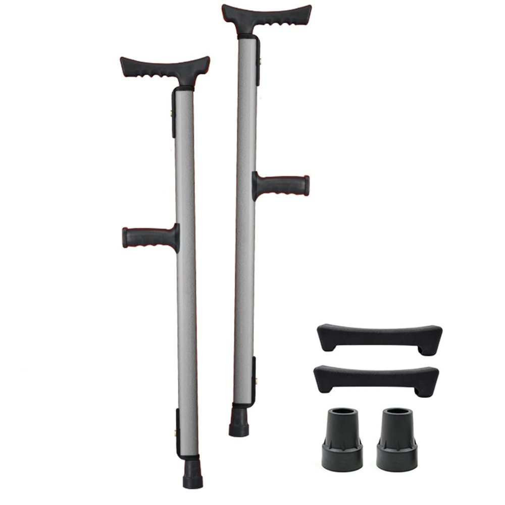 JJ Home F-Type Underarm Crutches, Adjustable, 1 Pair, Gray