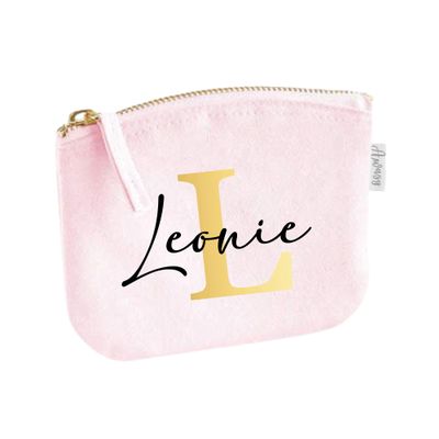 minimutz Personalized Makeup Bag for Girls with Name and Initial, Small, Pink (14 x 11 cm)