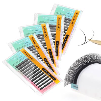 NAGARAKU 5-Pack YY Lashes 0.05 D 8–12 mm Black Fine Base Ready-Made Fans
