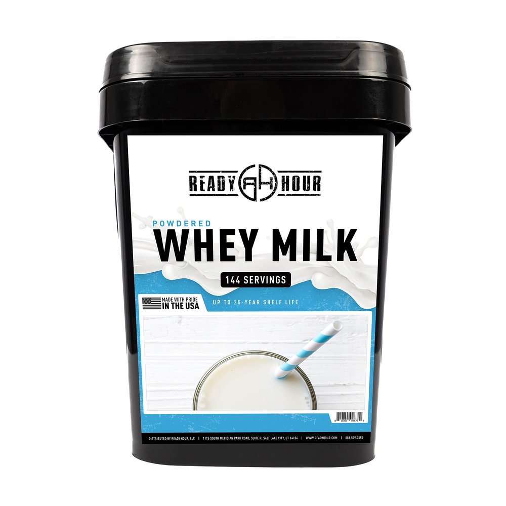 Ready Hour Bulk Powdered Milk, Shelf-Stable Whey, 25-Year Shelf Life, 144 Servings