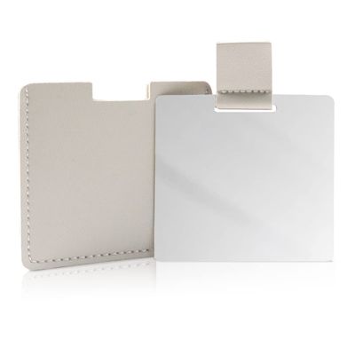 Unbreakable Stainless Steel Pocket Mirror with Gray PU Leather Case