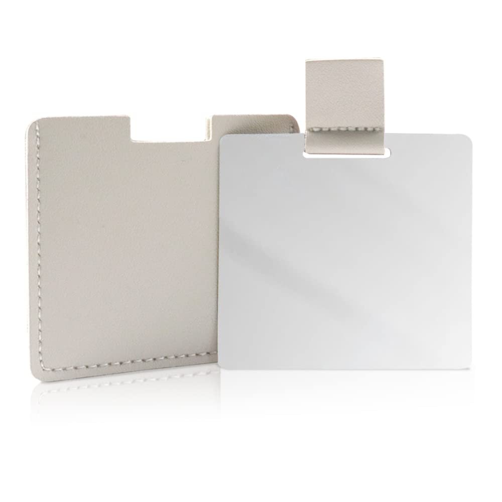 Unbreakable Stainless Steel Pocket Mirror with Gray PU Leather Case