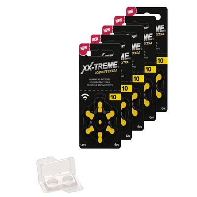 XX-Treme Longlife Extra Hearing Aid Batteries Type 10 PR70 ZL4 1.45 Volt, Yellow Code, 30 Pack