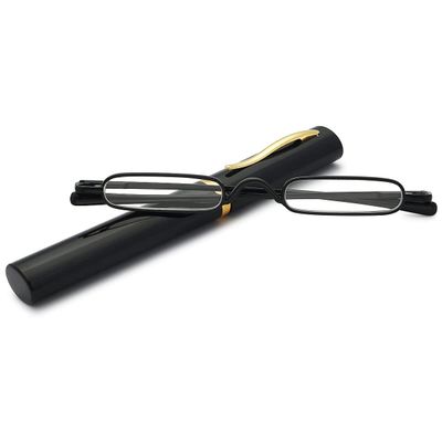 KOOSUFA Mini Narrow Metal Reading Glasses +1.75 for Men and Women, Black