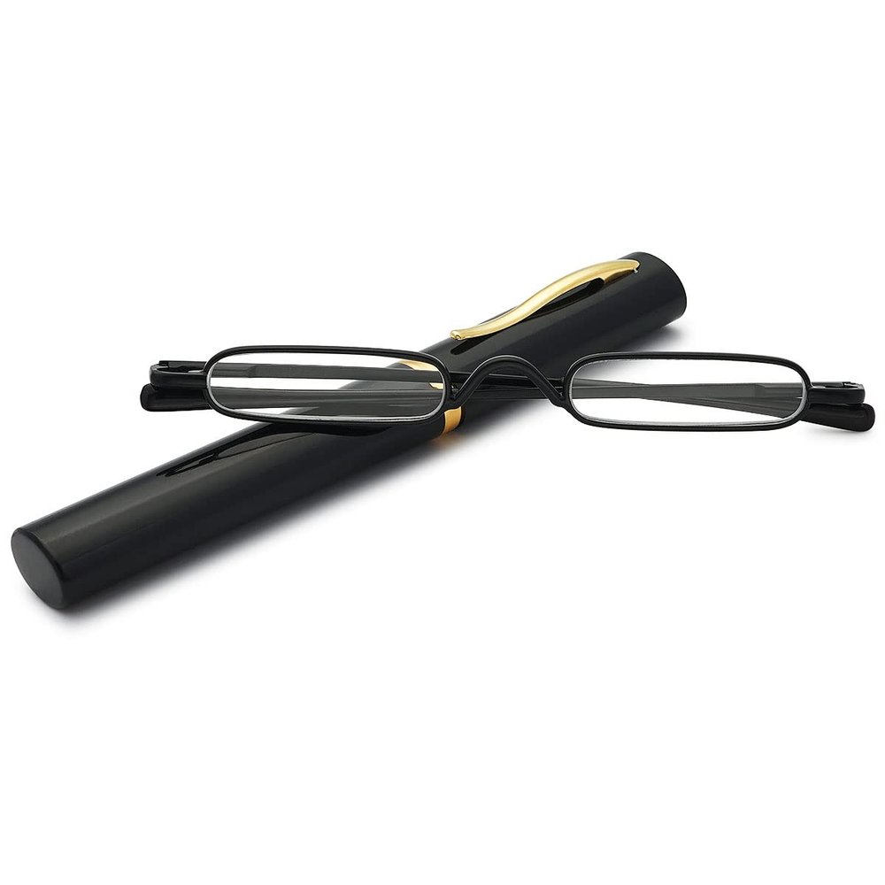 KOOSUFA Mini Narrow Metal Reading Glasses +1.75 for Men and Women, Black