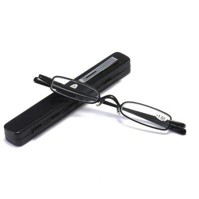 MMOWW Mini Metal Reading Glasses for Women and Men, Spring Hinges, Narrow Lightweight Frame with Case (Black, +1.5)