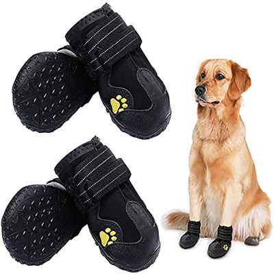HuaTek Waterproof Dog Boots, Black, 4-Piece Set