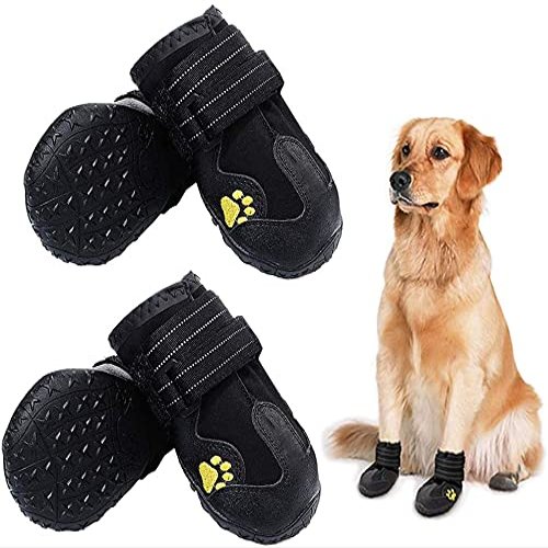 HuaTek Waterproof Dog Boots, Black, 4-Piece Set