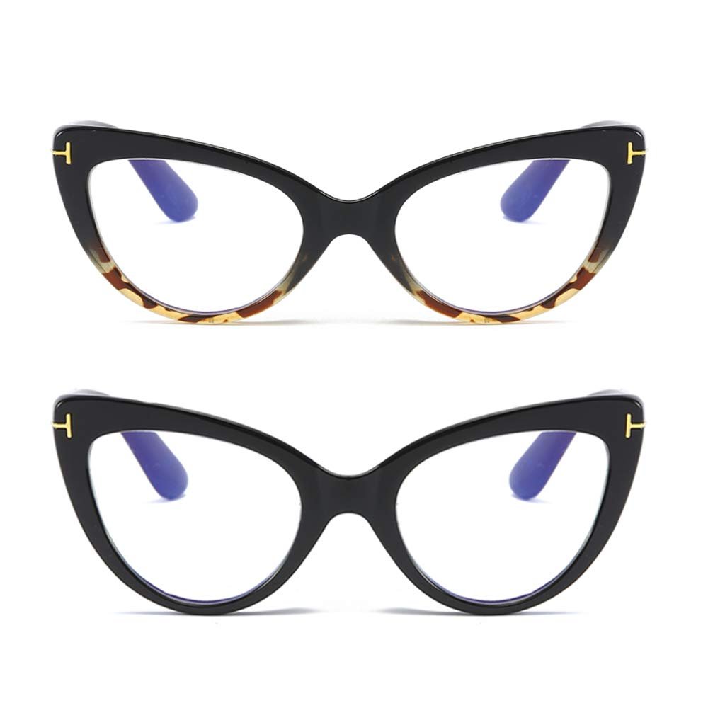 MMOWW 2-Pack Women's Cat-Eye Reading Glasses, Comfortable and Stylish, Large (Black + Tortoiseshell, +1.25)