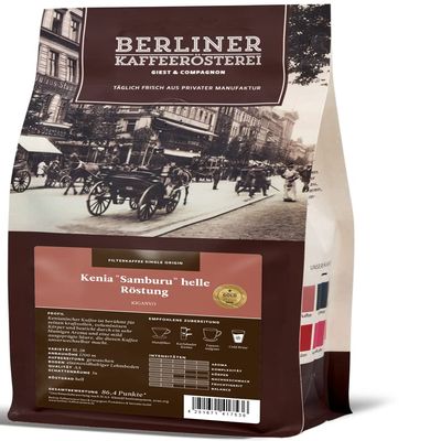 Berliner Kaffeerösterei Kenya AA+ Samburu Light Roast, Ground Coffee (250 g)