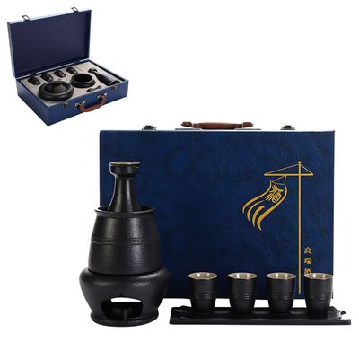 MXXHFC Sake Set with Warmer, Traditional Pottery Hot Sake Set, 9-Piece