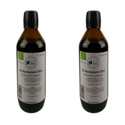 Sala Organic Cold-Pressed Food-Grade Evening Primrose Oil (2 x 250 ml Glass Bottles)