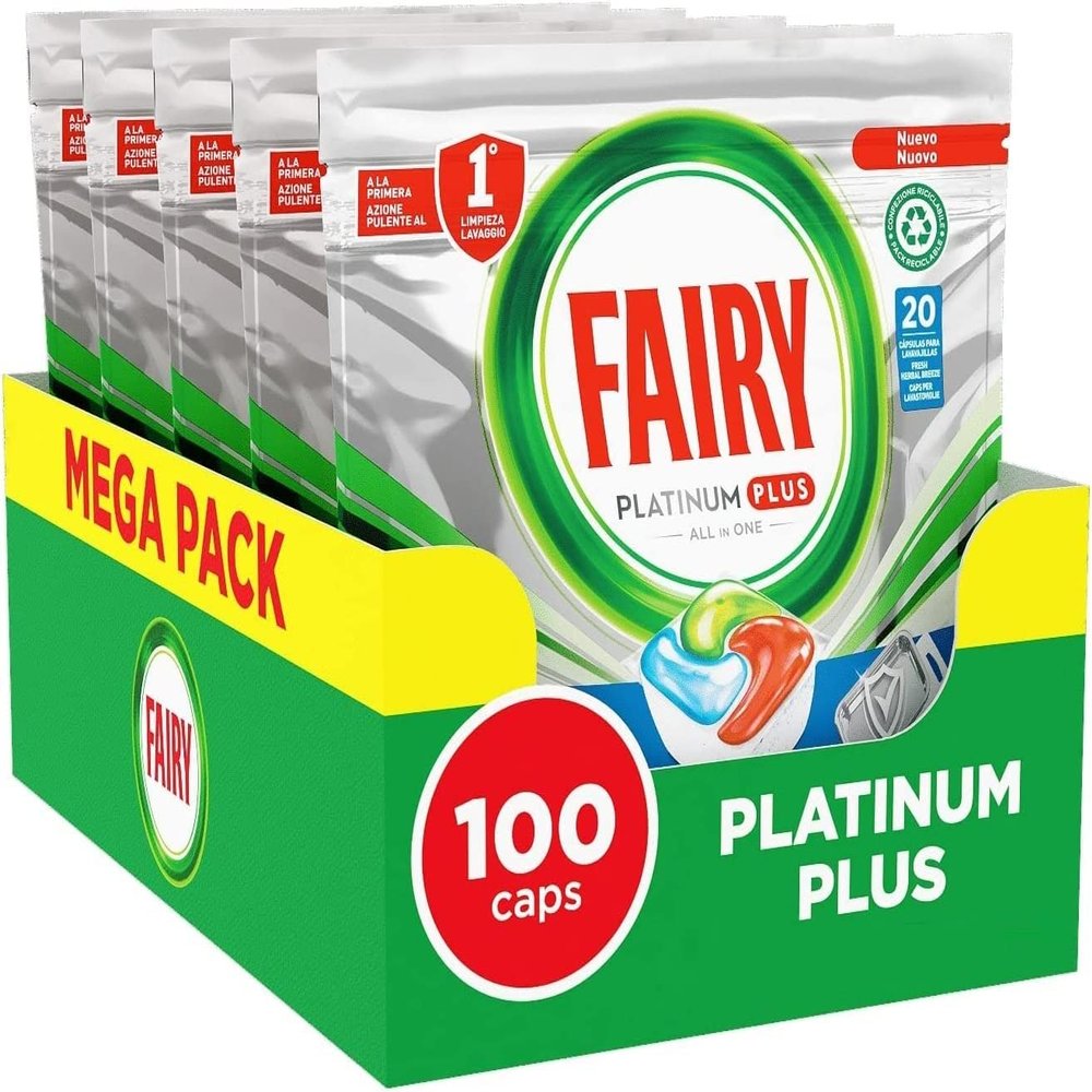 Fairy Platinum Plus Dishwasher Tabs with Rinse Aid, 100 Lemon Capsules