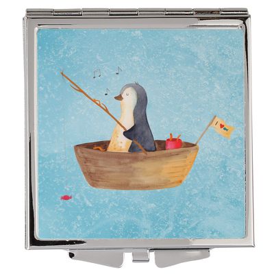 Mr. & Mrs. Panda Square Pocket Mirror, Penguin in Fishing Boat, Silver