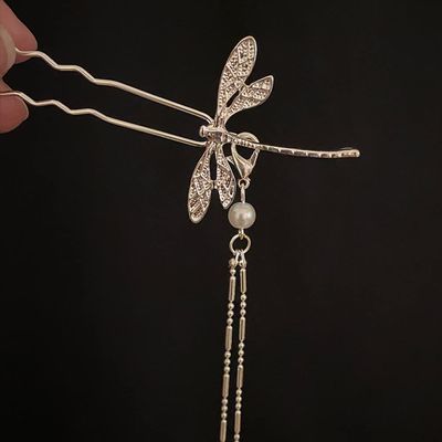 qbodp 2-Piece Silver Hair Stick Set with Chain