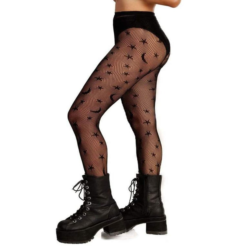 XIUSEMY Women's Sexy Patterned Fishnet Tights, Thigh-High Black Lace Leggings (Black-XYL)