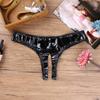 Yihuimin Women's Wetlook Lingerie Set, Open Bustier Halter Bra and Low-Rise Thong, Black XXL view 3