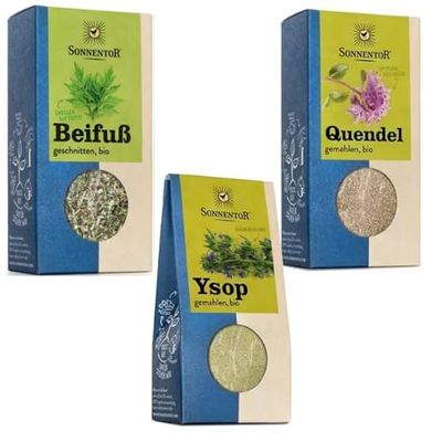 Sonnentor Organic Hildegard von Bingen Set - Mugwort (12 g) + Hyssop (25 g) + Wild Thyme (30 g) - Hildegard Herbs - AT-BIO-301