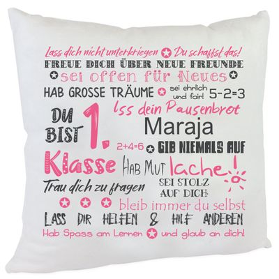 Kilala Personalized Pillow Gift for a Girl Starting School, with Name (Salmon/Gray)