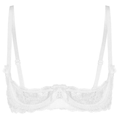 inhzoy Women's Lace Open-Cup Underwire Bra, White, 5XL