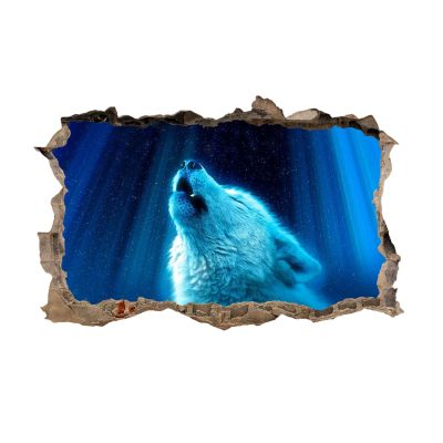 Kuletkear 3D Blue Wolf Wall Sticker, Wall Hole Effect, 113 x 75 cm