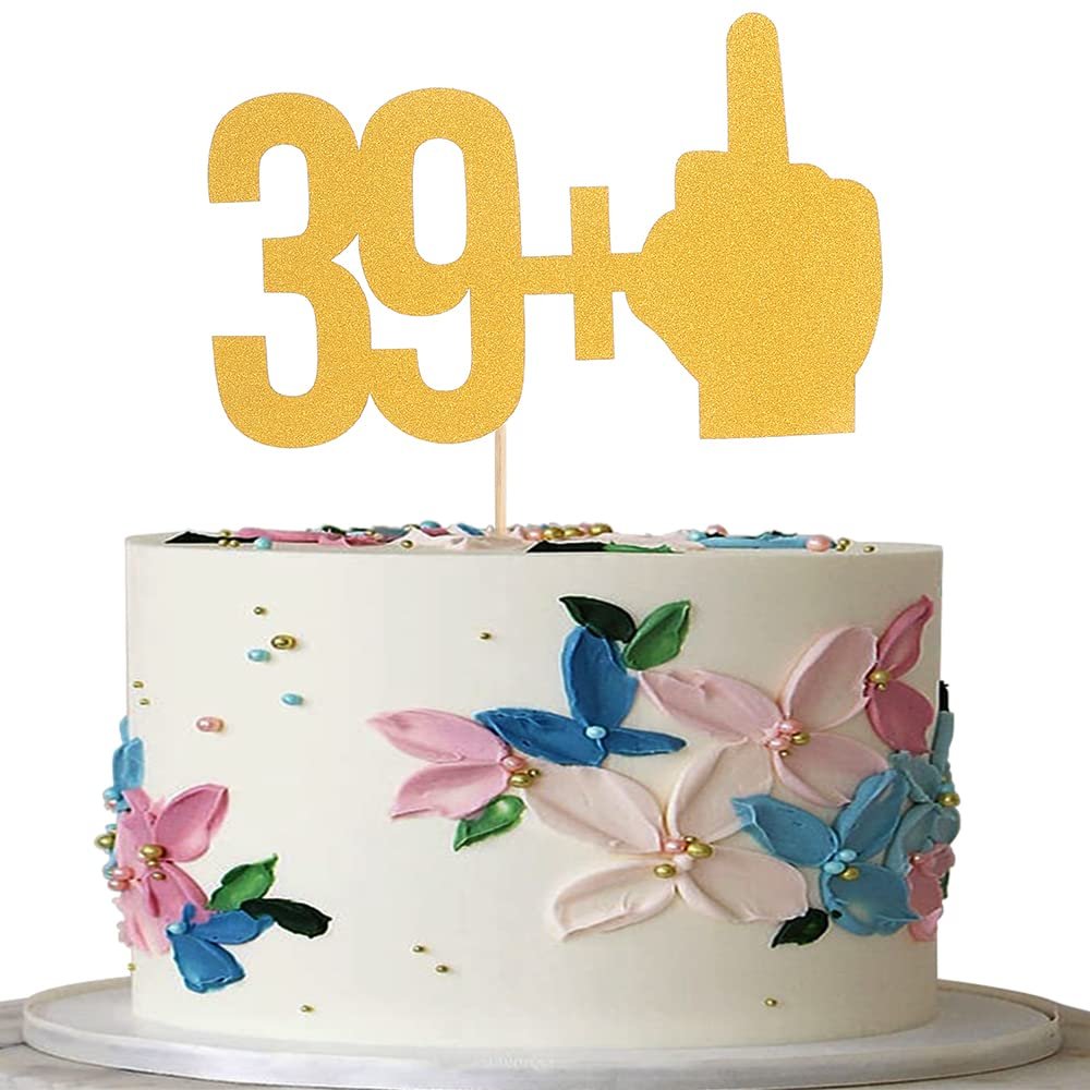 Gold Glitter 39+1 Happy Birthday Cake Topper with Middle-Finger Design