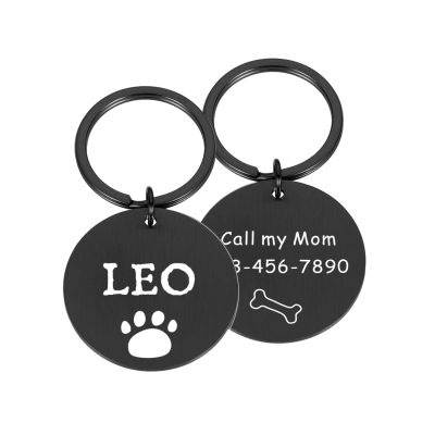 Personalized Stainless Steel Dog Tag, Engraved Pet ID, Black, 30 x 30 mm