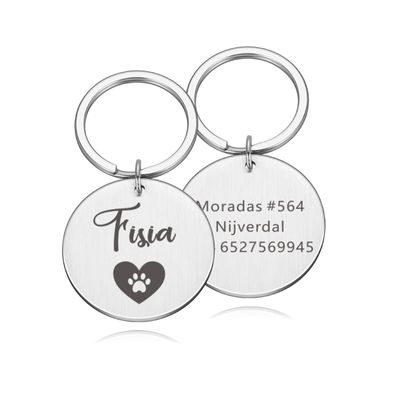 Personalized Stainless Steel Pet ID Tag for Dogs and Cats, Silver, 30 x 30 mm