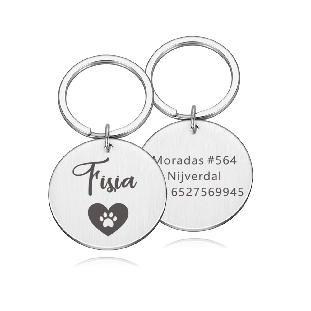 Personalized Stainless Steel Pet ID Tag for Dogs and Cats, Silver, 30 x 30 mm