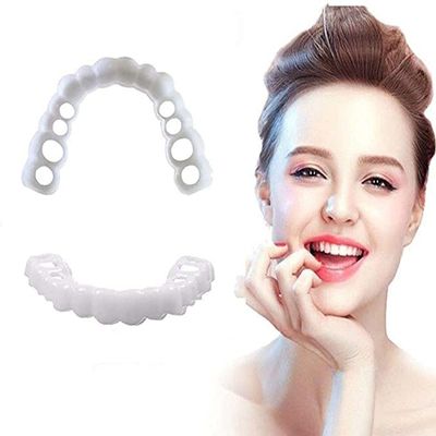1 Pair Temporary Snap-On Dentures, Fake Teeth Veneers for a More Even Smile
