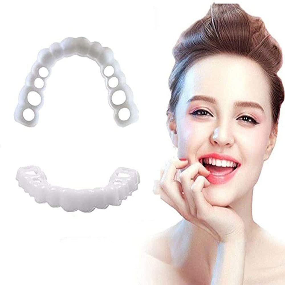 1 Pair Temporary Snap-On Dentures, Fake Teeth Veneers for a More Even Smile