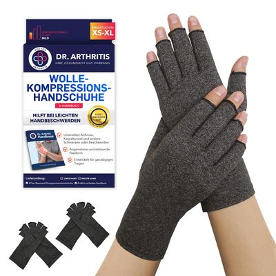 Doctor-Designed Compression Gloves, Fingerless Arthritis Hand Support, 2 Pairs, Gray, L