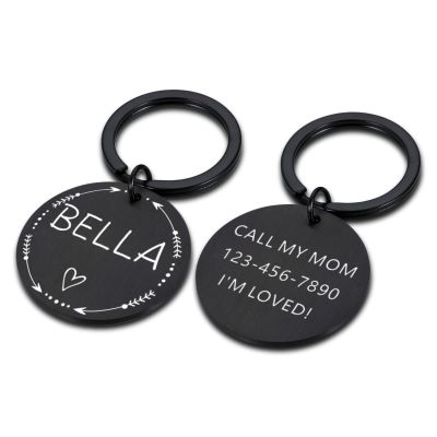 Personalized Pet ID Tag, Black Heart, S, 20 x 20 mm