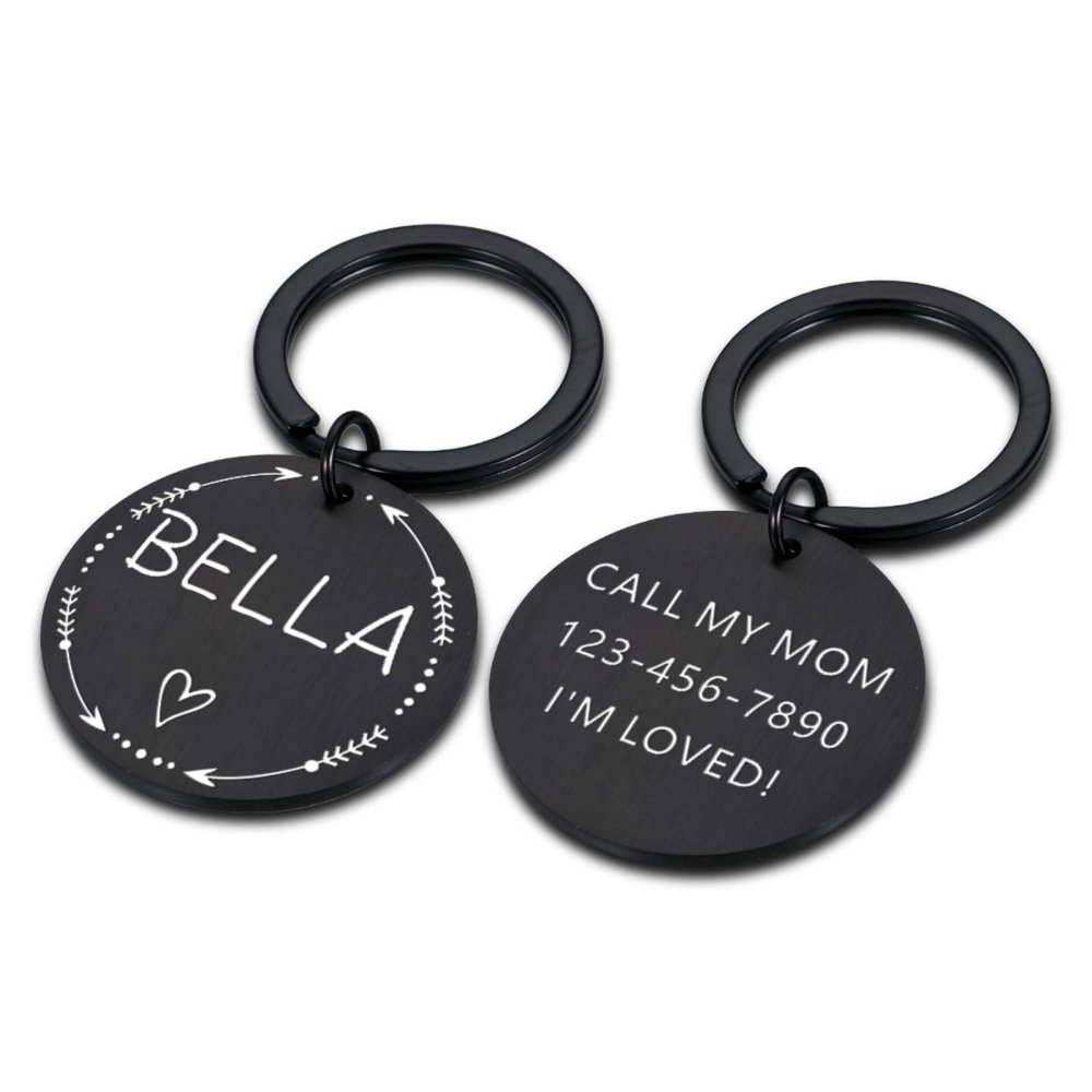 Personalized Pet ID Tag, Black Heart, S, 20 x 20 mm