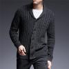 AlpenLife Basics Men's Cable-Knit V-Neck Button-Front Long-Sleeve Cardigan Sweater, Dark Gray, XL view 3