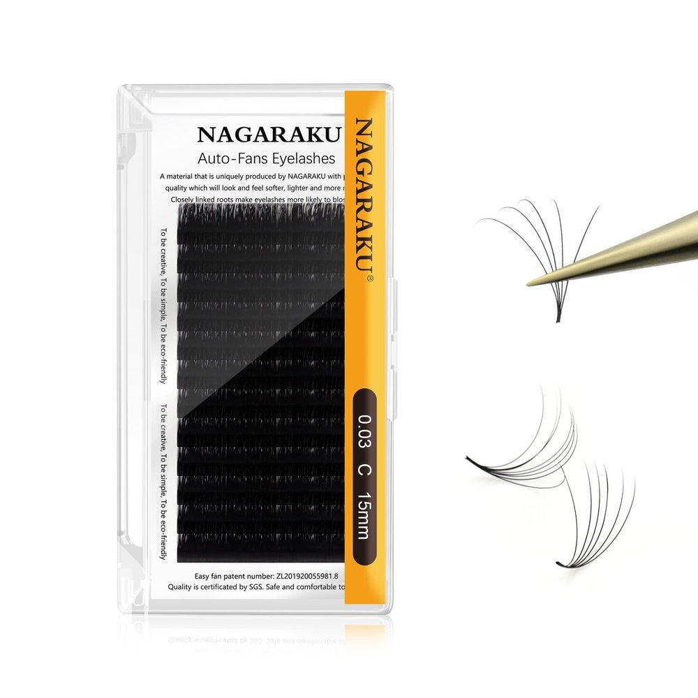 NAGARAKU Easy Fan Lashes, 2-Layer, 0.03 C Curl, 15 mm