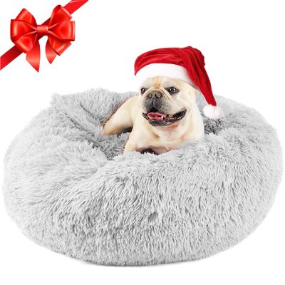 Himax Dog Bed, 66 cm, with Attached Blanket, Soothing Wood, Light Gray