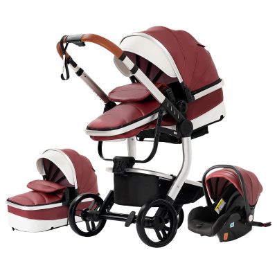 3-in-1 Convertible Baby Stroller, Folding Travel Stroller with Aluminum Frame (Red 518)