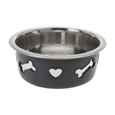 Stainless Steel Food and Water Bowl with Non-Slip Silicone Coating, 16 x 6 cm