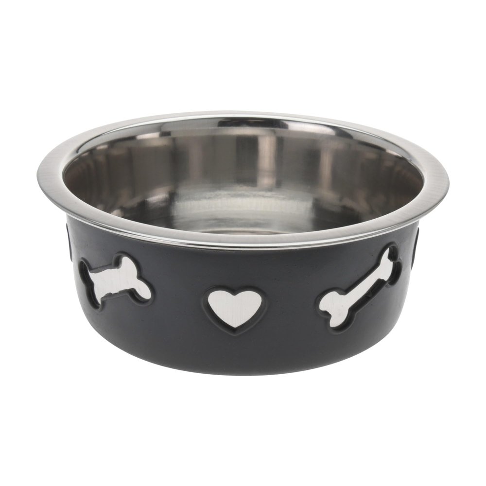 Stainless Steel Food and Water Bowl with Non-Slip Silicone Coating, 16 x 6 cm