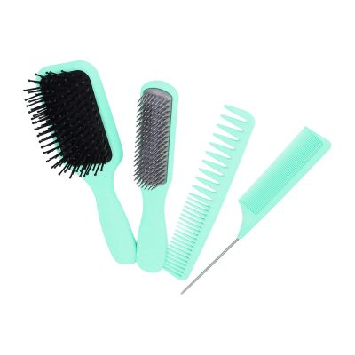 4-Piece Hair Comb and Styling Brush Set, Green