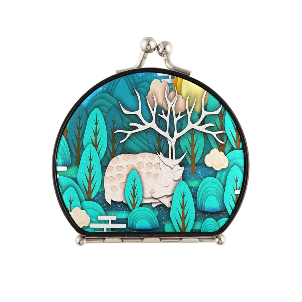Vnurnrn Green Deer Sun Folding Compact Makeup Mirror