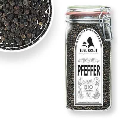 Organic Whole Black Peppercorns 750 g in Premium Wire-Bail Jar